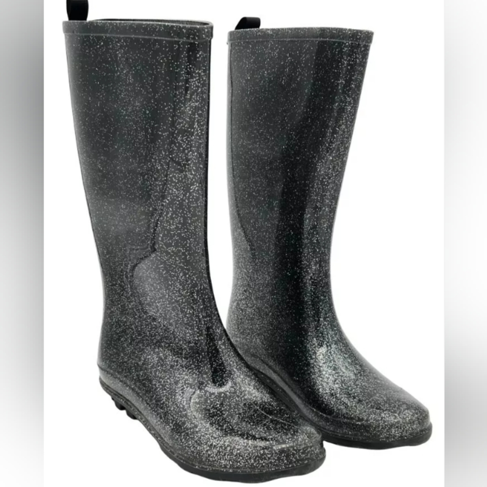 Capelli of New York black glitter rain boots size 5